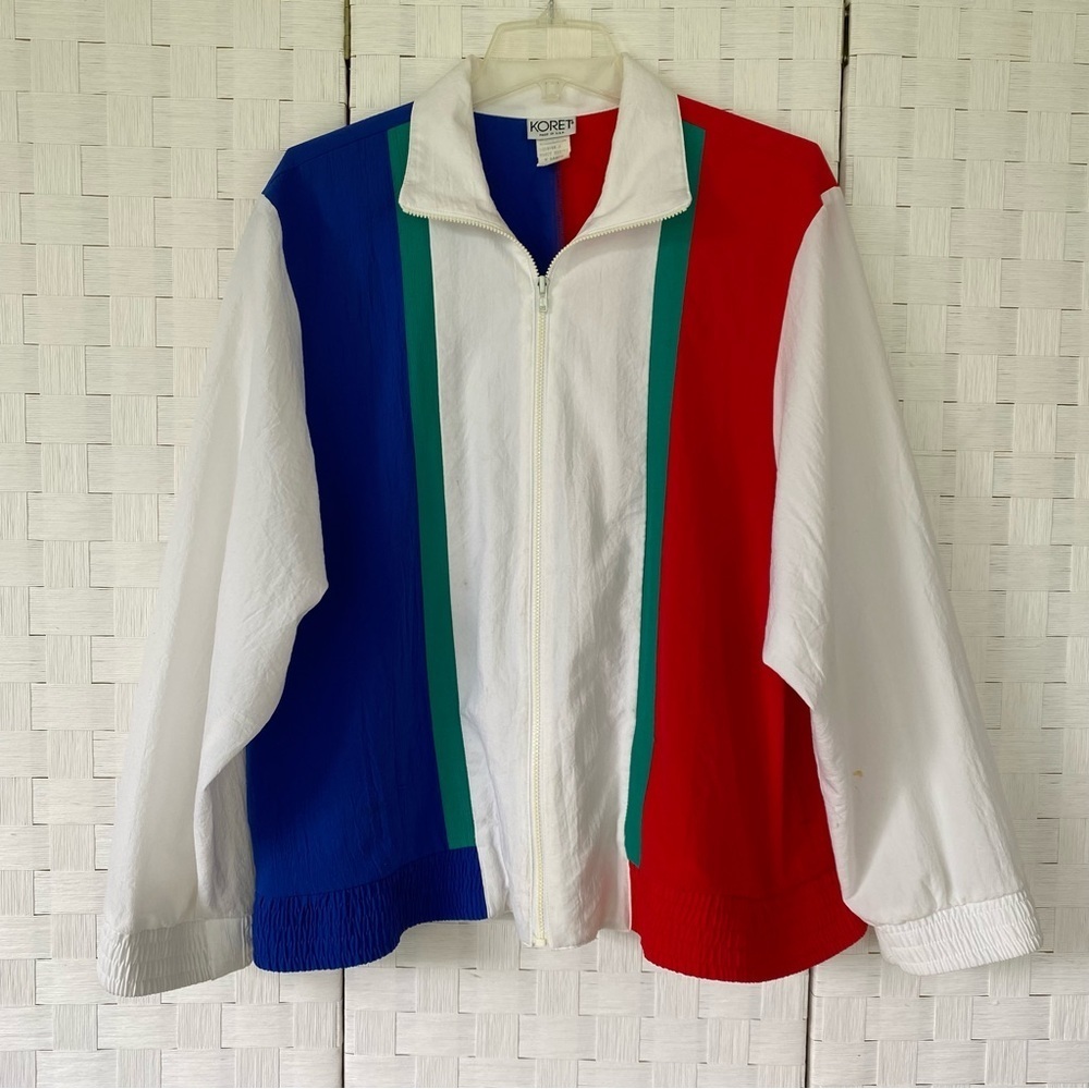 Vtg Koret Windbreaker Jacket Womens XL Colorblock Zip Up Pockets‎ USA Made